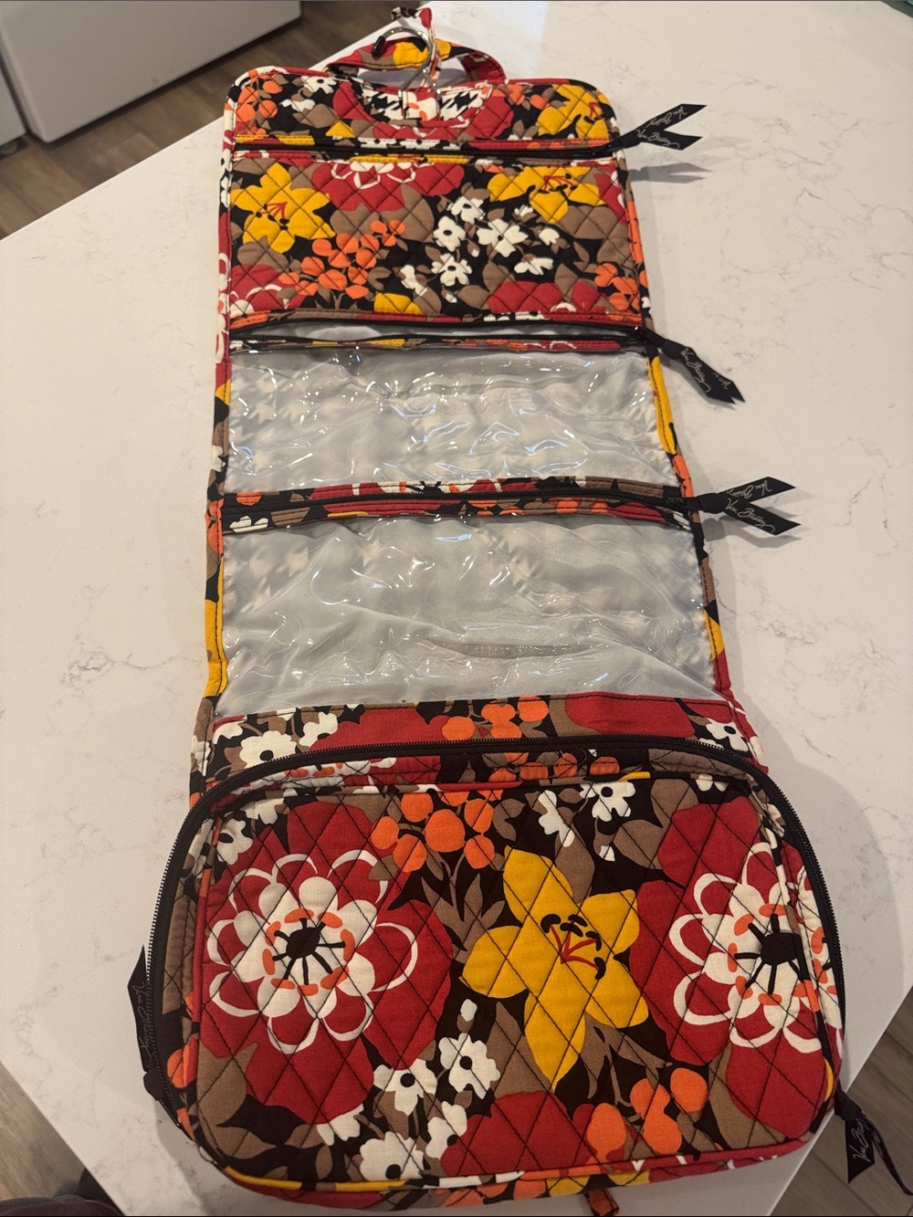 Vera Bradley Quilted Floral Hanging Travel Organizer Bag - Red, Yellow, Brown